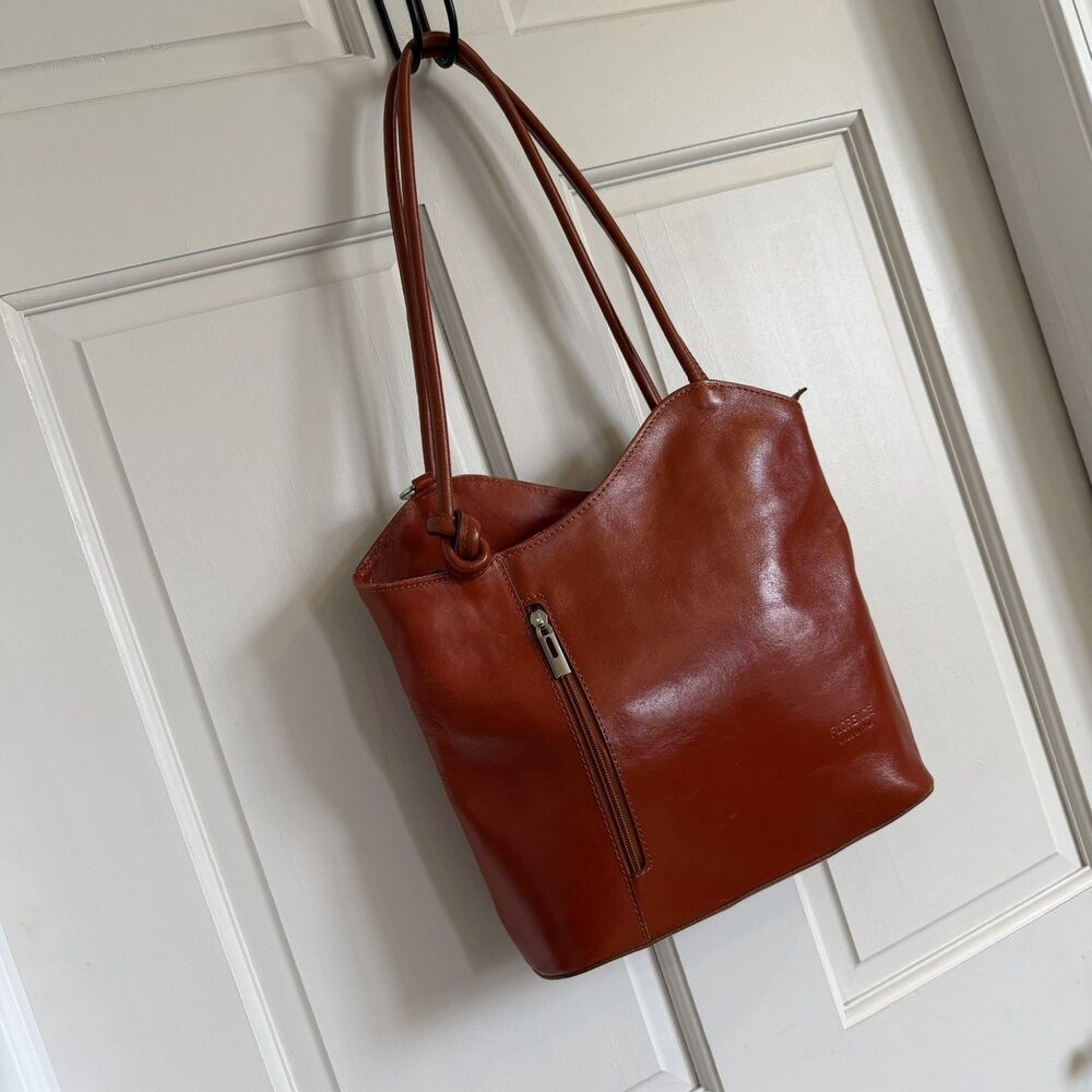 Italian leather Shoulder bag purse cognac Florance backpack high end quality